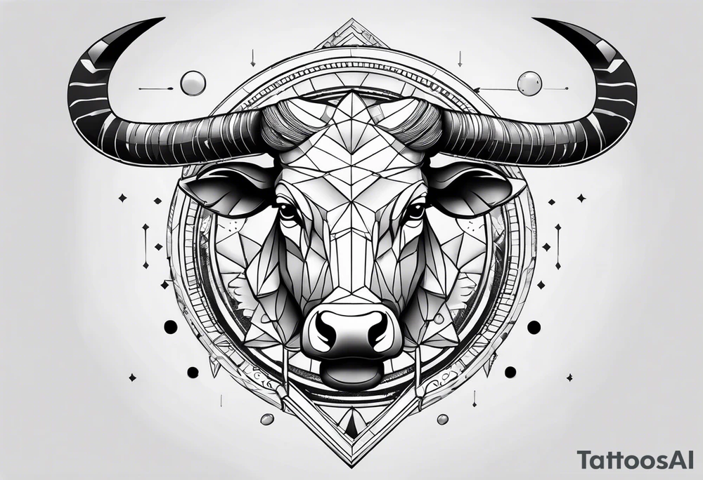 Taurus head with the planets positions on May 20th, 1989. With an arrow splitting the head. Half geometric and half realistic. Fit on back of arm tattoo idea