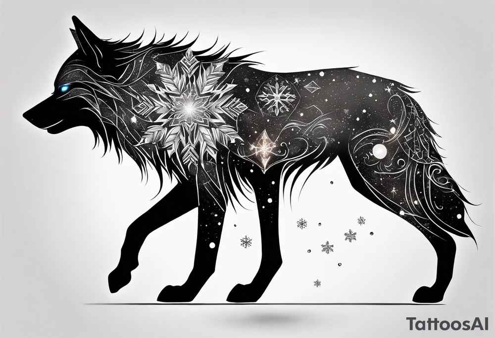 Constellation, animal alien wolf, snowflake tattoo idea