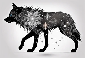 Constellation, animal alien wolf, snowflake tattoo idea