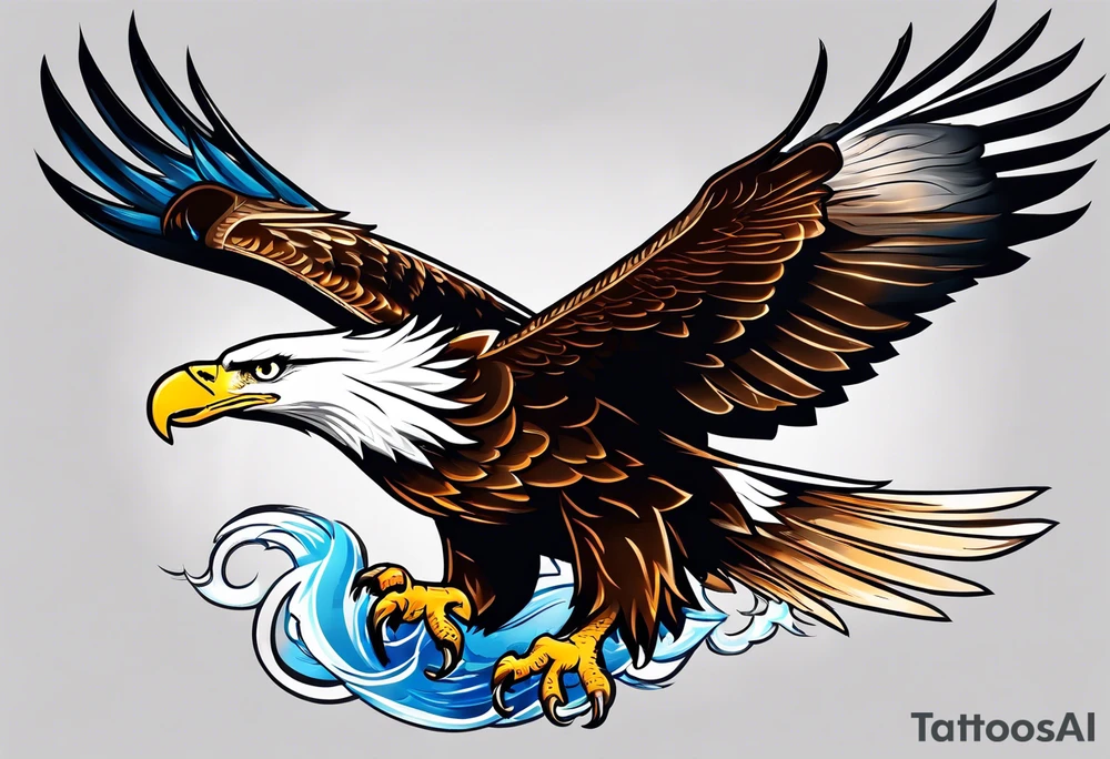 eagle flying with an oar through talons tattoo idea
