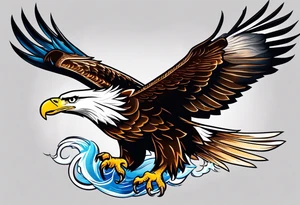 eagle flying with an oar through talons tattoo idea