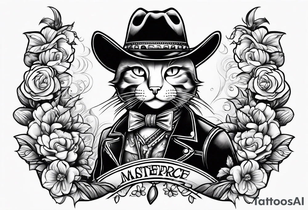 cartoon cat full body cowboy tattoo idea