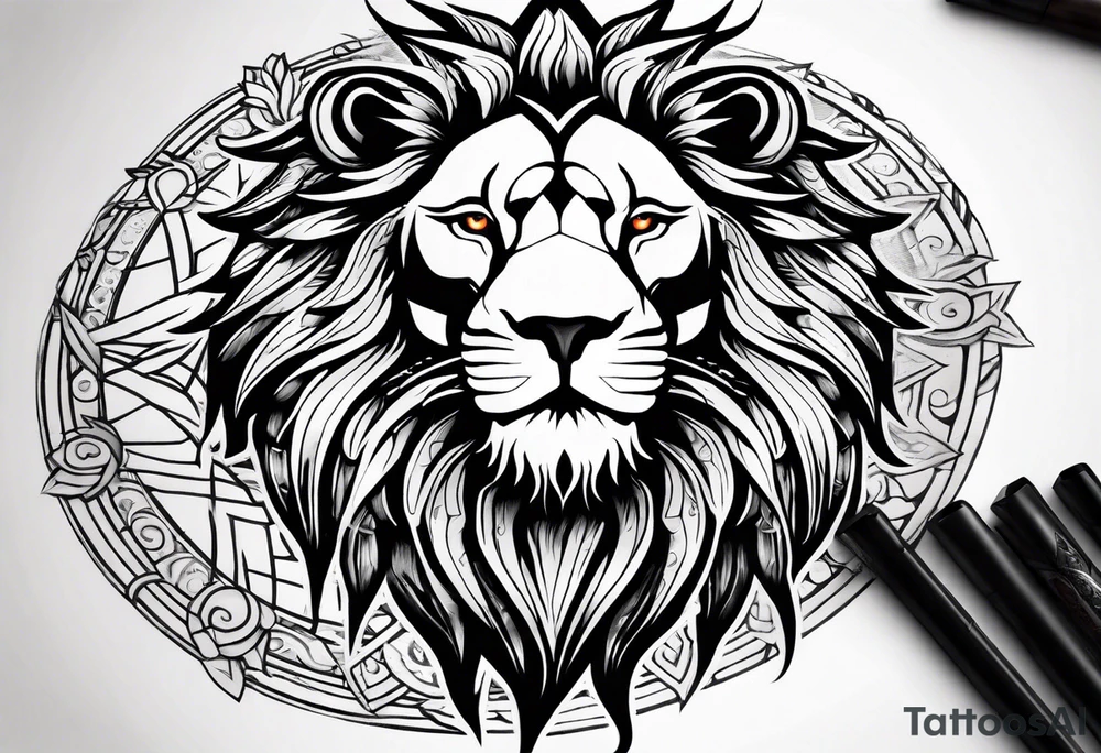 Lion with burned wings and an ouroboros sign tattoo idea