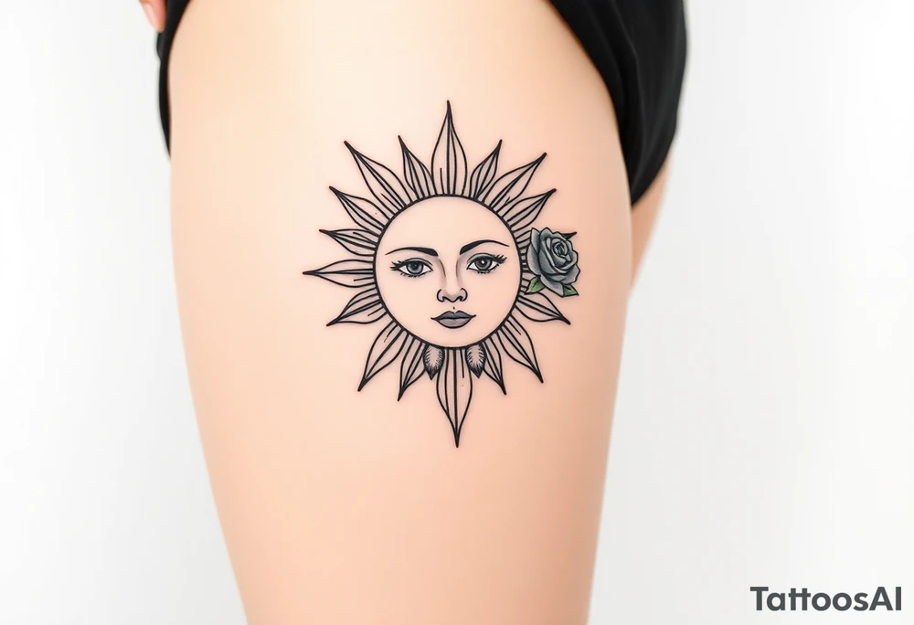 Traditional sun with simple face, Sun, rose and crab old school style tattoo idea