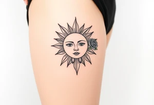 Traditional sun with simple face, Sun, rose and crab old school style tattoo idea