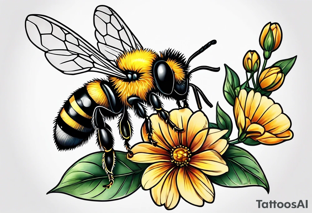 Little Bee and flowers tattoo idea