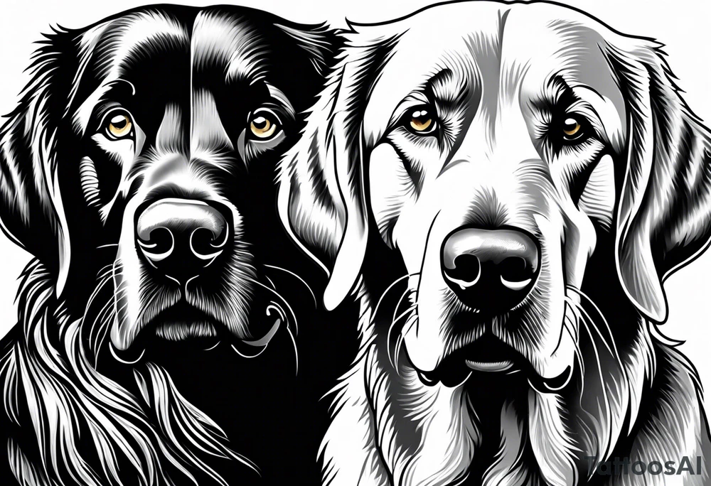 Two dogs. One happy dark colored golden retriever. The other is a yellow Labrador. tattoo idea