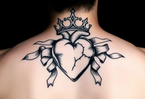 heart pierced with flowing ribbons princess crown festhers tattoo idea