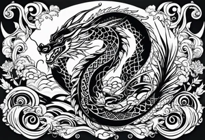 Māori dragon, koi, water, black tattoo idea
