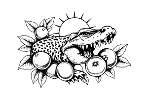 can you do another post stamp florida themed design with a gator the sun and oranges in a traditiona style tattoo idea