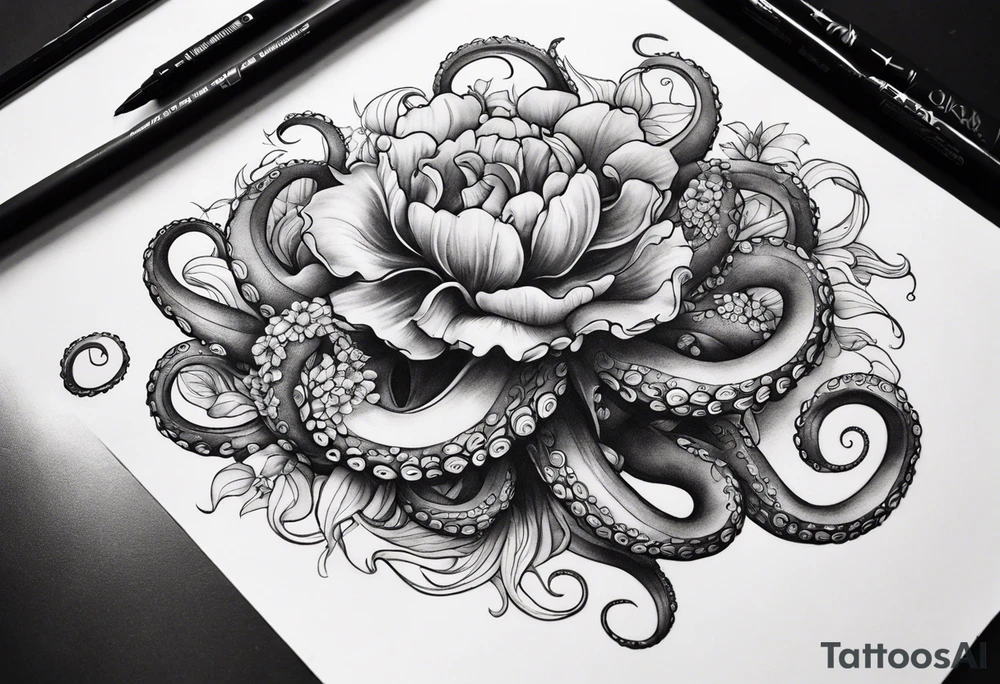 I am creating an arm piece that consists of octopus tentacles and floral all the way up tattoo idea