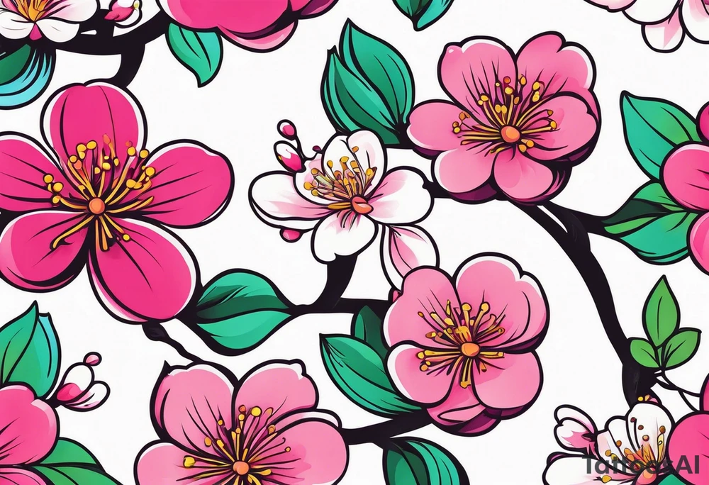 Vibrant, pink plum blossom flowers tattoo idea