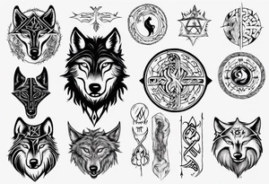 Wolf  howling with Norse symbols, a bit of Māori tattooing and my nanas name joy in it tattoo idea