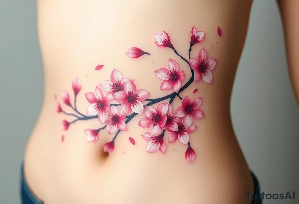 delicate cherry blossoms swirling in spring breeze with petals tattoo idea