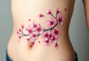 delicate cherry blossoms swirling in spring breeze with petals tattoo idea