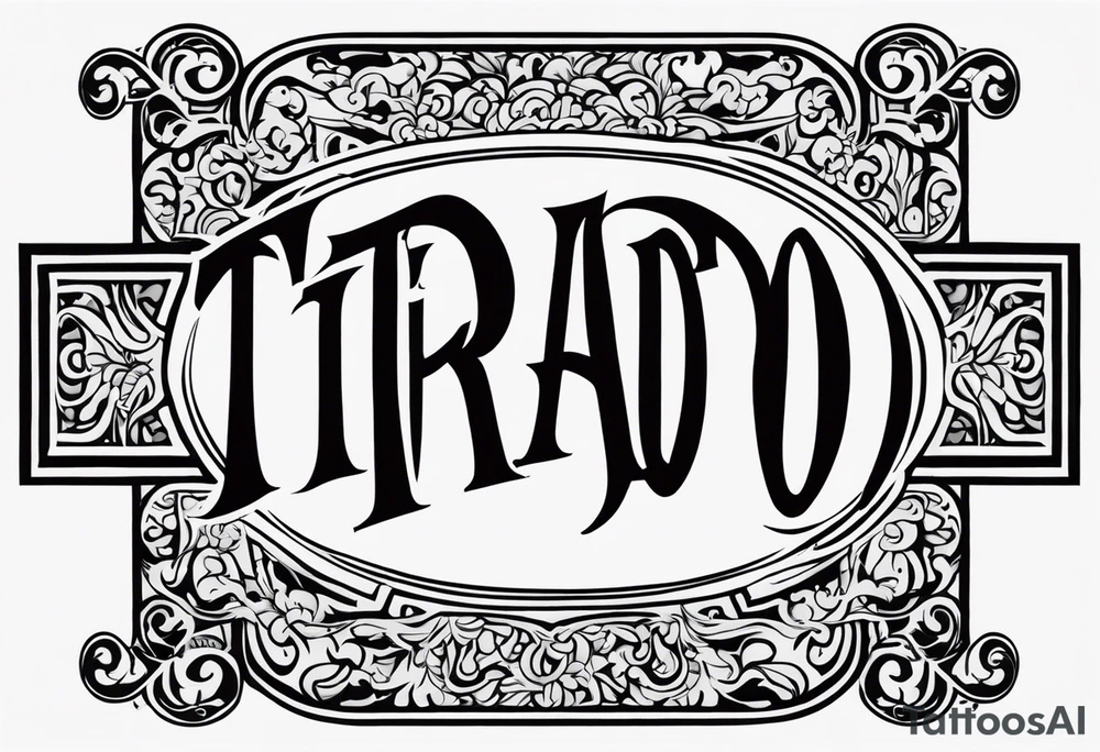 The word “Tirado” on the back like a football jersey old English font tattoo idea