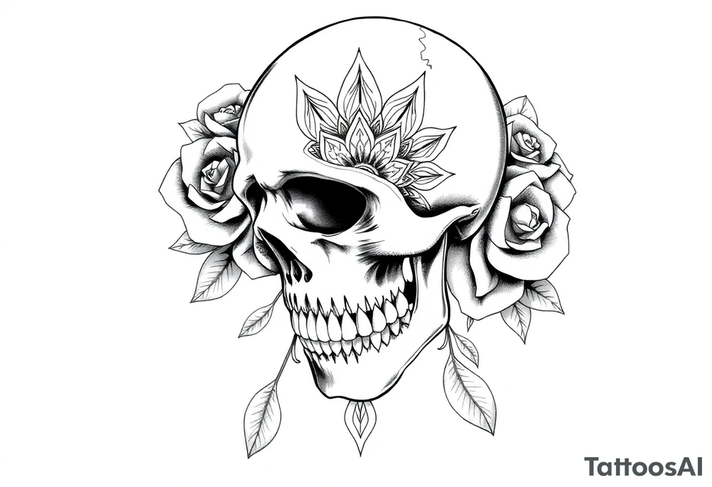 Skull with roses and mandala tattoo idea