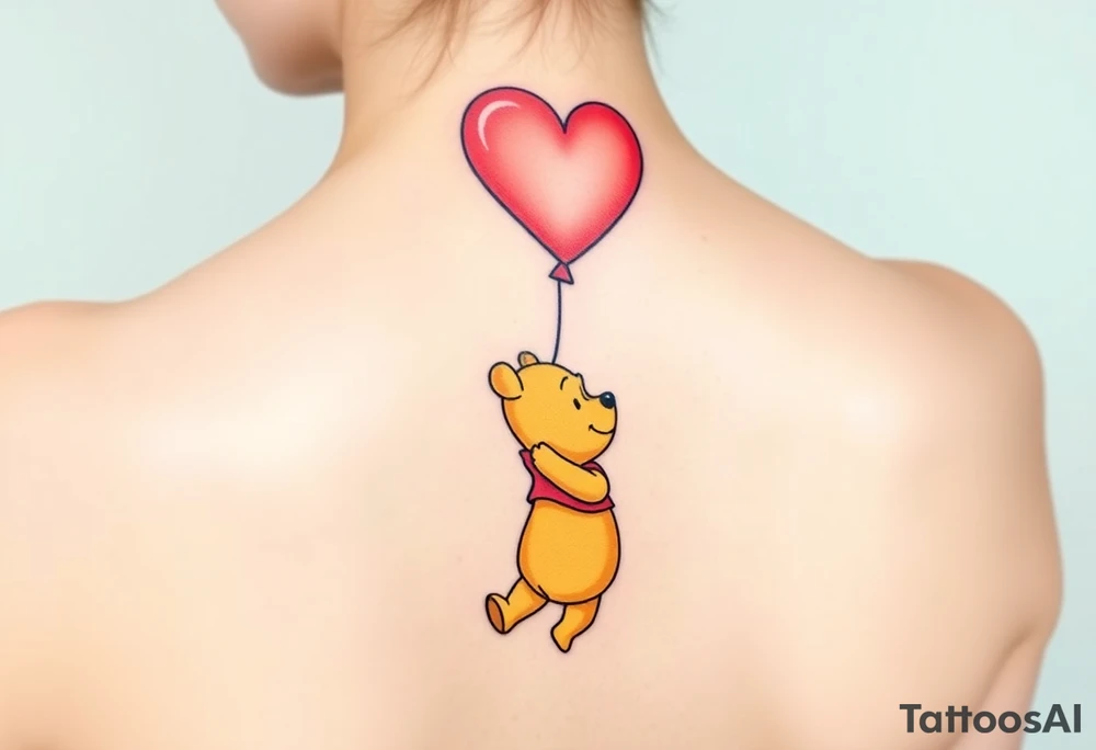 Winnie the pooh with a huge 
heart balloon tattoo idea