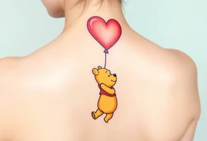 Winnie the pooh with a huge 
heart balloon tattoo idea