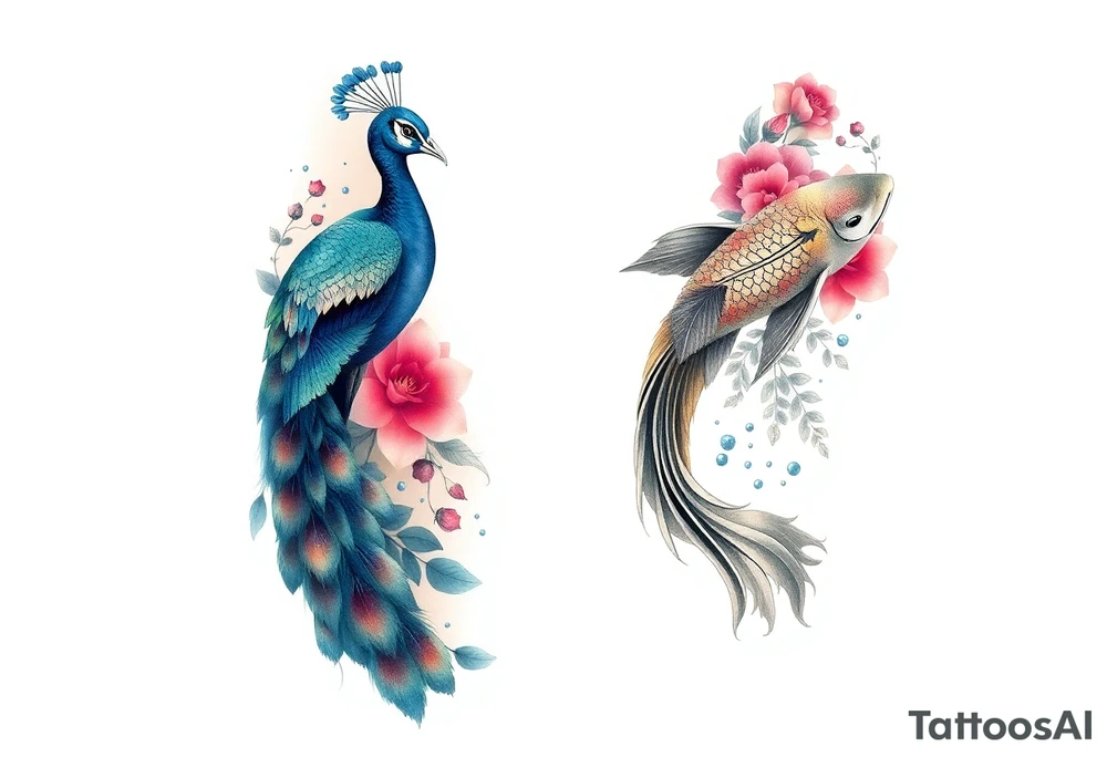Peacock , Exotic flowers, Coi fish tattoo idea