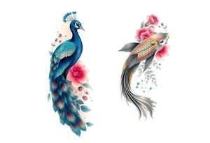 Peacock , Exotic flowers, Coi fish tattoo idea
