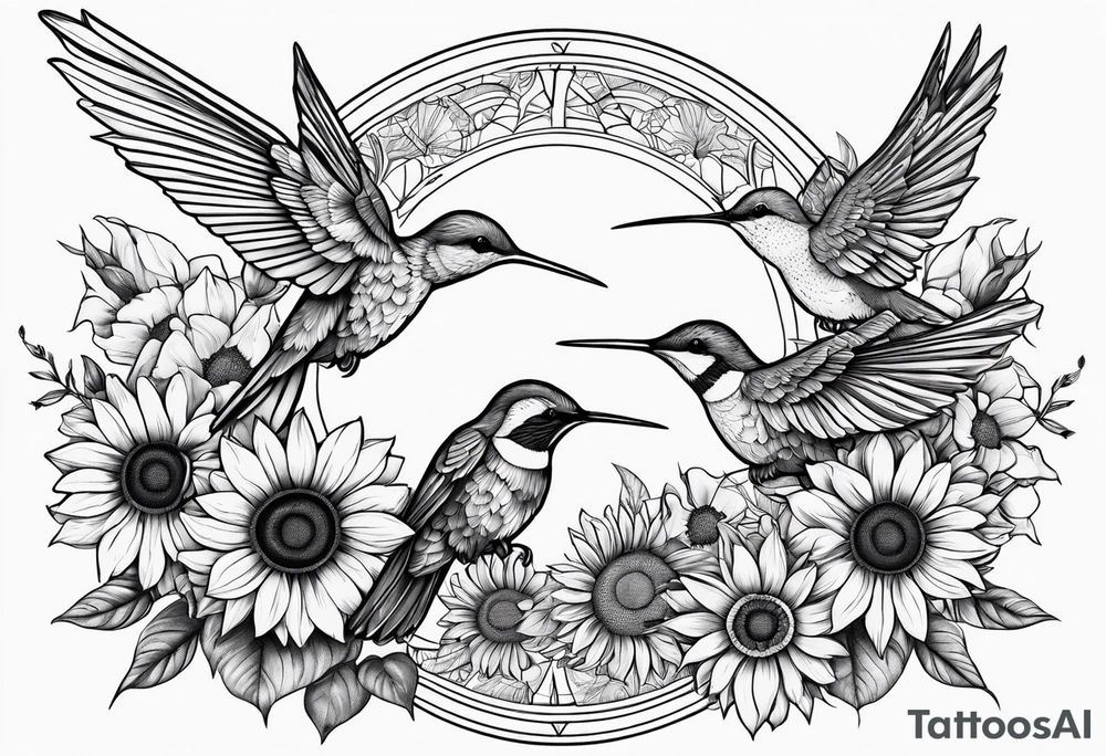 Hunnysuckle flowers with humming birds and sunflowers tattoo idea