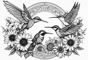 Hunnysuckle flowers with humming birds and sunflowers tattoo idea