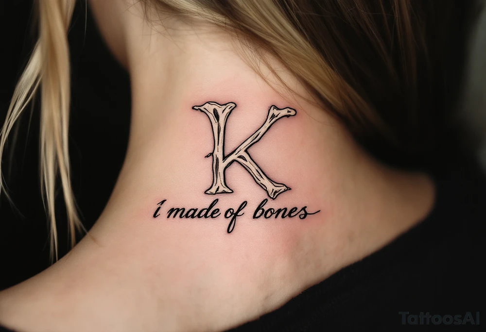 K made of bones, in aged ivory tones, slightly cracked and curved like ancient remains. tattoo idea