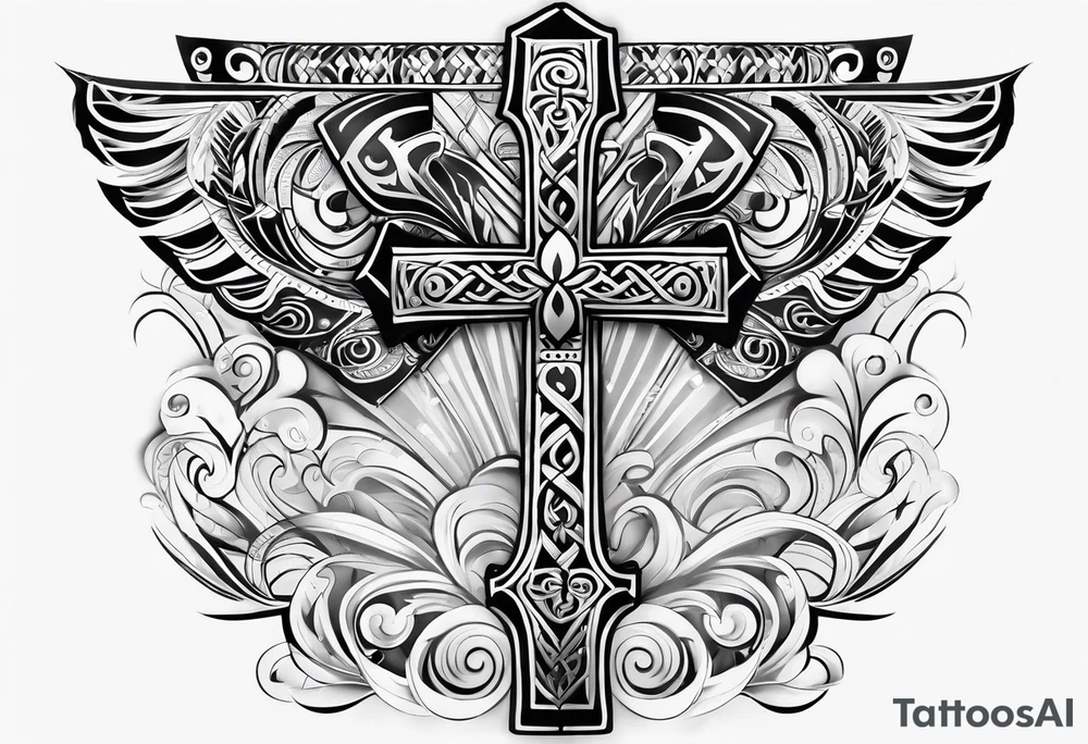 ankh mixed maori whole arm tattoo idea