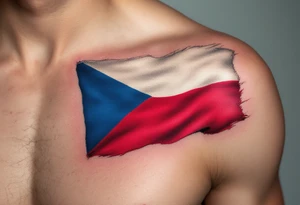 A waving Czech flag with a realistic fabric texture, with blue, red, and white colors flowing dynamically in the wind. tattoo idea