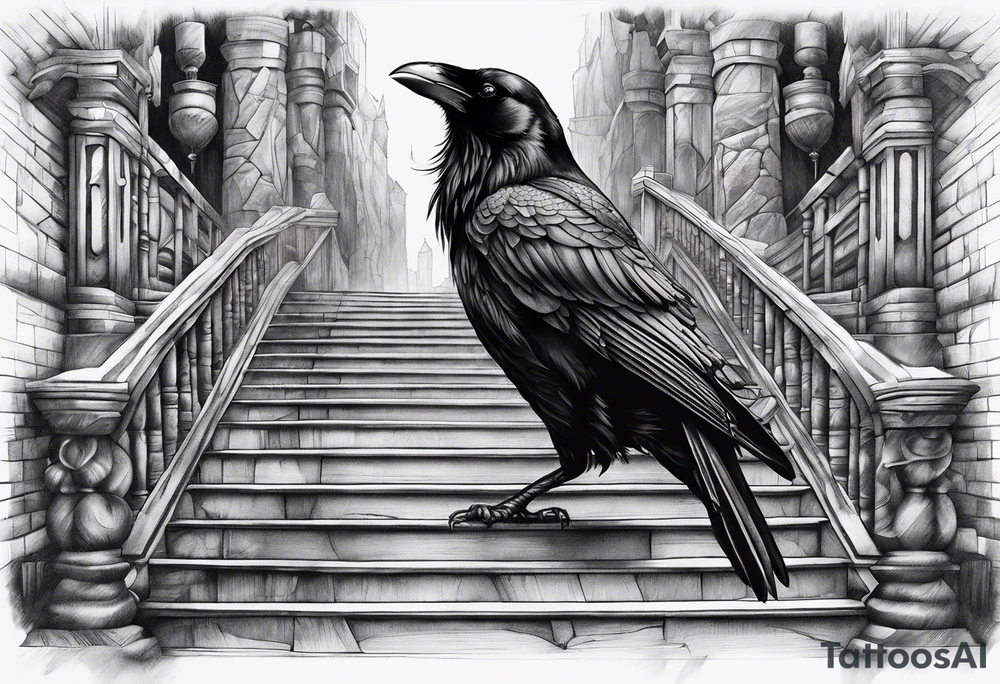 Raven, stairs to the valhalla, Vikings in the drakar. tattoo idea
