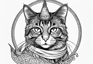 Simple line drawing of a Cat witch looking suspiciously off into the horizon tattoo idea