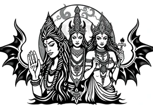 Lord Shiva, Godess Kali, Godess Lilith Together with the moon in the background tattoo idea