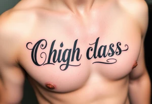 Chicano style lettering of high class with fancy flourish around it tattoo idea