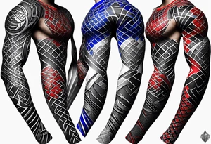 Full Arm sleeve, black, gray, silver, red, royal blue, subtle motorcycle chain, wrestler tattoo idea