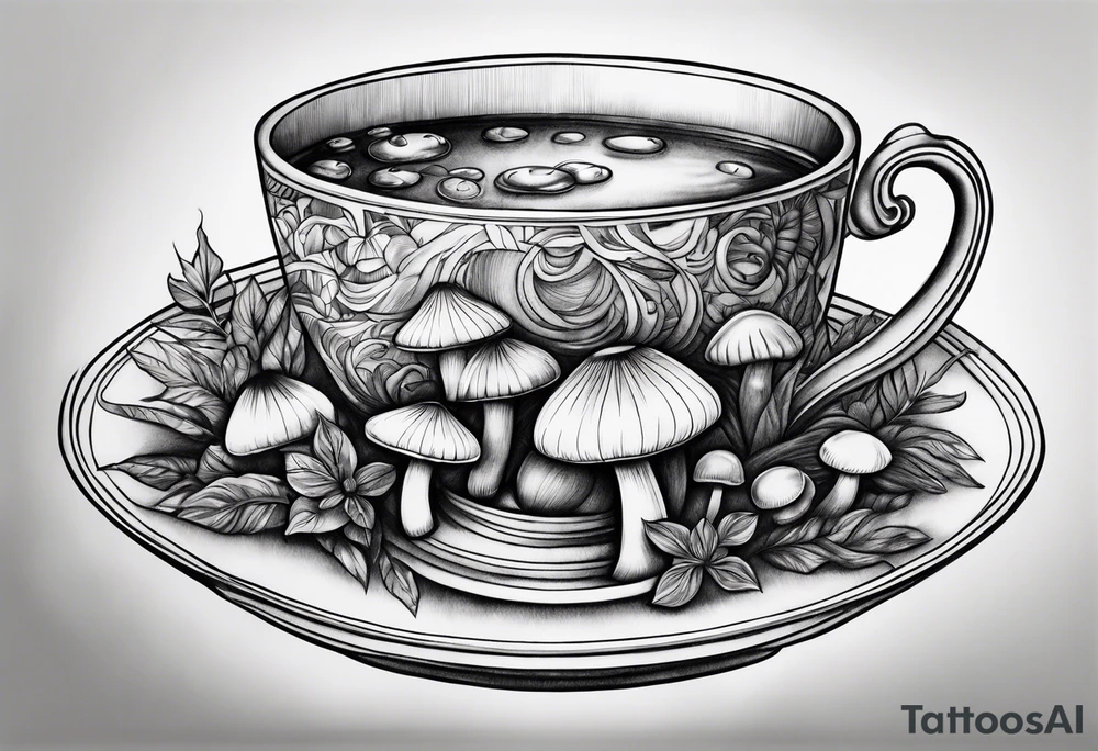 Cup of mushrooms tea tattoo idea
