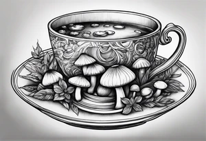 Cup of mushrooms tea tattoo idea