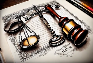 Law scales of justice books gavel tattoo idea