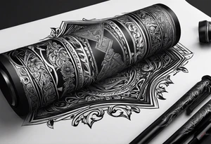 A scroll which is a roll of paper that says 
BUSHWICK….DARKSIDE…..AO……. tattoo idea