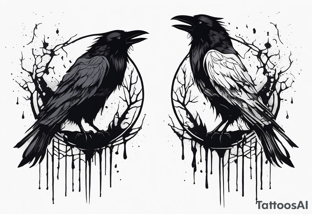 a black raven and a wolf dripped in blood tattoo idea