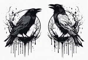 a black raven and a wolf dripped in blood tattoo idea