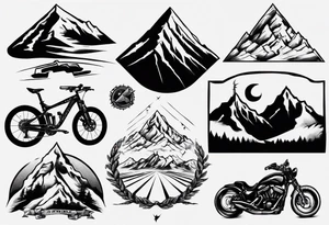 road cycle, flexing muscle and a mountain tattoo idea