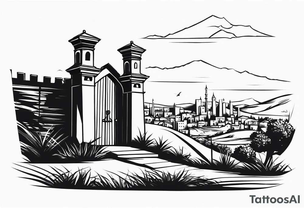 israel town gate vector tattoo idea