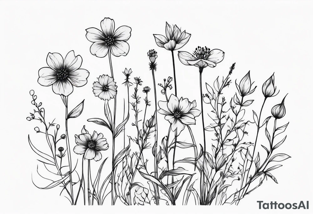 small long stem wildflowers tattoo idea