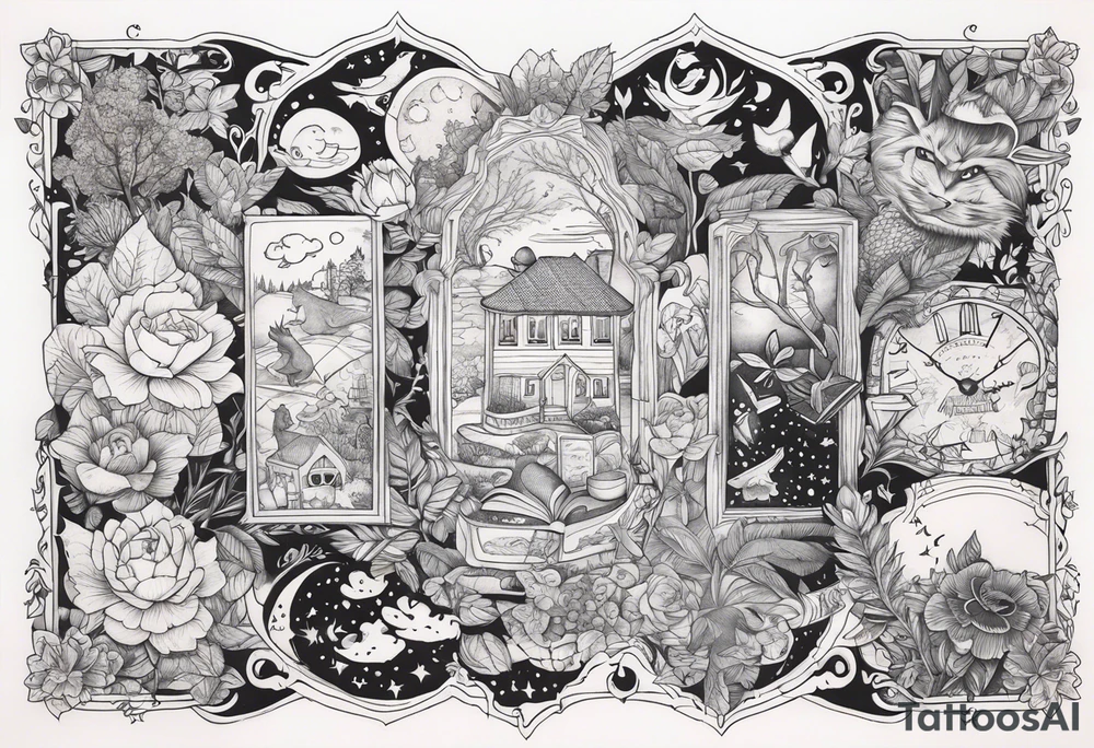 Storybook collage sleeve tattoo tattoo idea