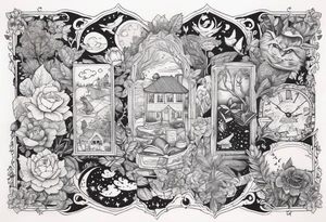 Storybook collage sleeve tattoo tattoo idea