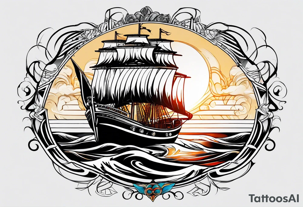 boat, sun, earth tattoo idea