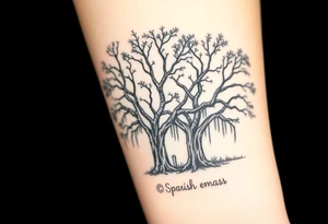 Laurel oak trees with Spanish moss in a cemetery tattoo idea