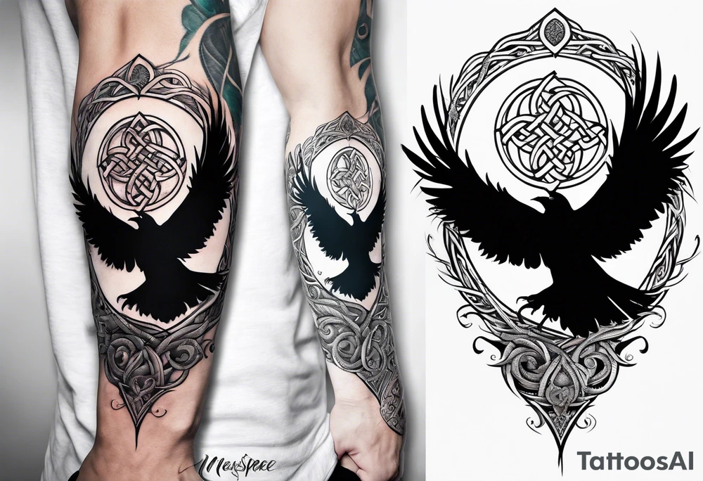 world tree with a raven and urnes style knotwork sleeve tattoo tattoo idea