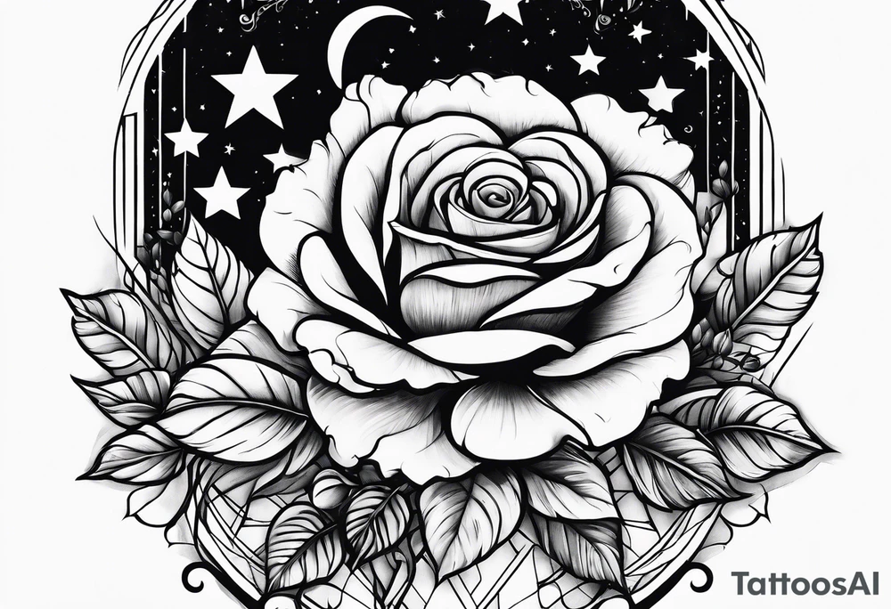 Tesseract with roses and stars tattoo idea